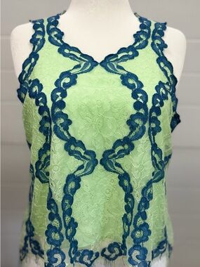 Lace-Overlay Camisole in Mint with Teal Trim